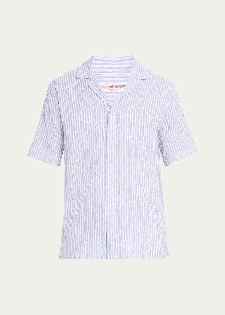 Orlebar Brown Orlebar Brown Maitan II Striped Camp-Collar Linen Shirt Size US L / EU 52-54 / 3 - 1 Thumbnail