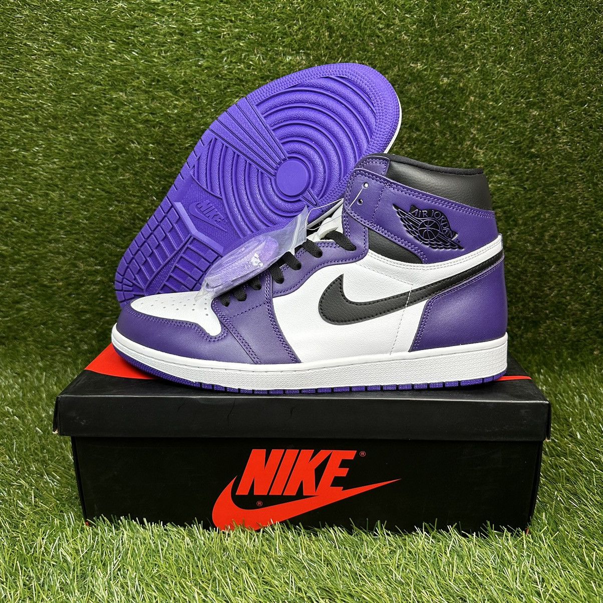 image of Jordan Nike Air Jordan 1 High OG Retro Court Purple 2.0 Shoes in Black Purple White, Men's (Size 14