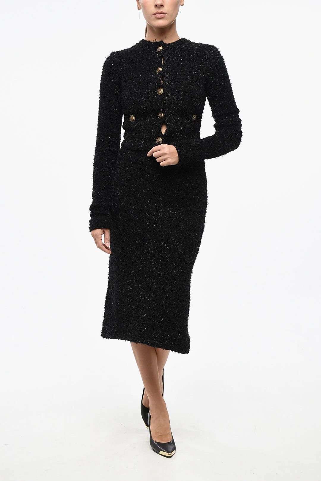 Balenciaga og1mm0326 Lurex Knit Midi Skirt in Black Size 28" / US 6 / IT 42 - 4 Thumbnail