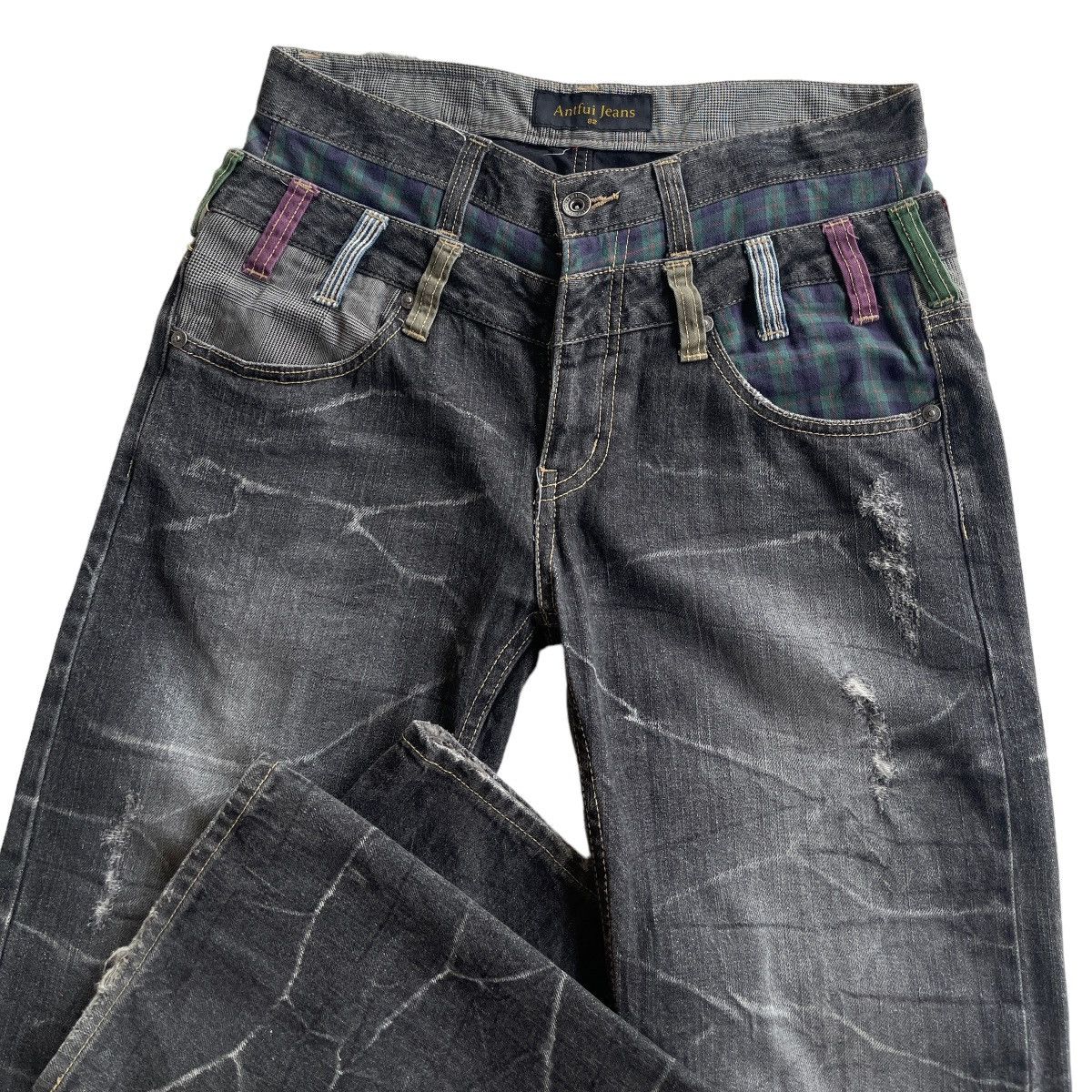 Japanese Brand Antfui Double Waist Distressed Rusty Denim Size US 31 - 5 Thumbnail