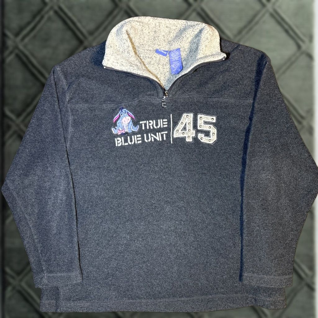 Disney VINTAGE Disney Eeyore True Blue Unit Embroidered Fleece Quarter Zip Sweatshirt M Gray Unisex Adults Woven? Size M / US 6-8 / IT 42-44 - 1 Thumbnail