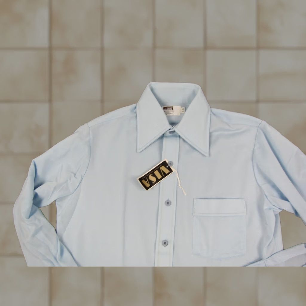Vintage VINTAGE Montgomery Ward Mens Shirt 15-34 Blue Disco Leisure 60s 70s Poly Size US M / EU 48-50 / 2 - 1 Thumbnail