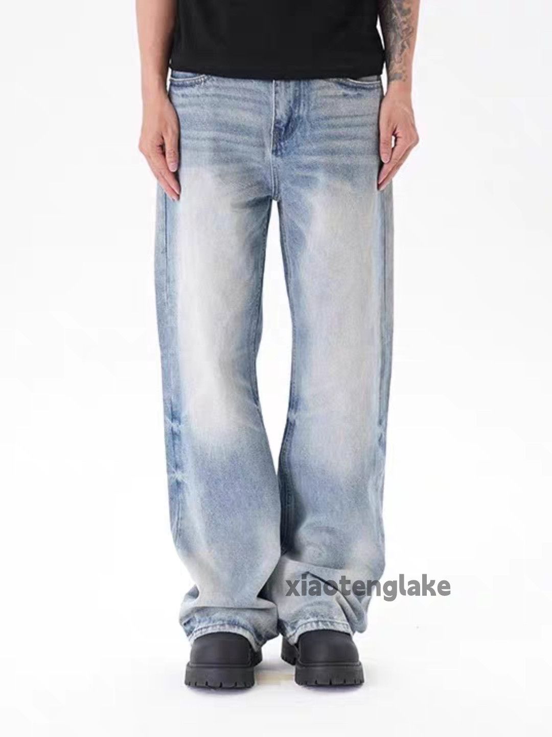 Jean Unisex washed faded loose baggy skate hiphop pants Size US 34 / EU 50 - 1 Thumbnail