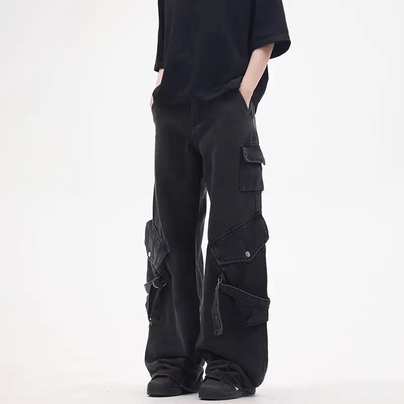 Jean Black Wide-Leg Denim Pants with Loose-Fit and Tie-Waist Size US 34 / EU 50 - 6 Thumbnail