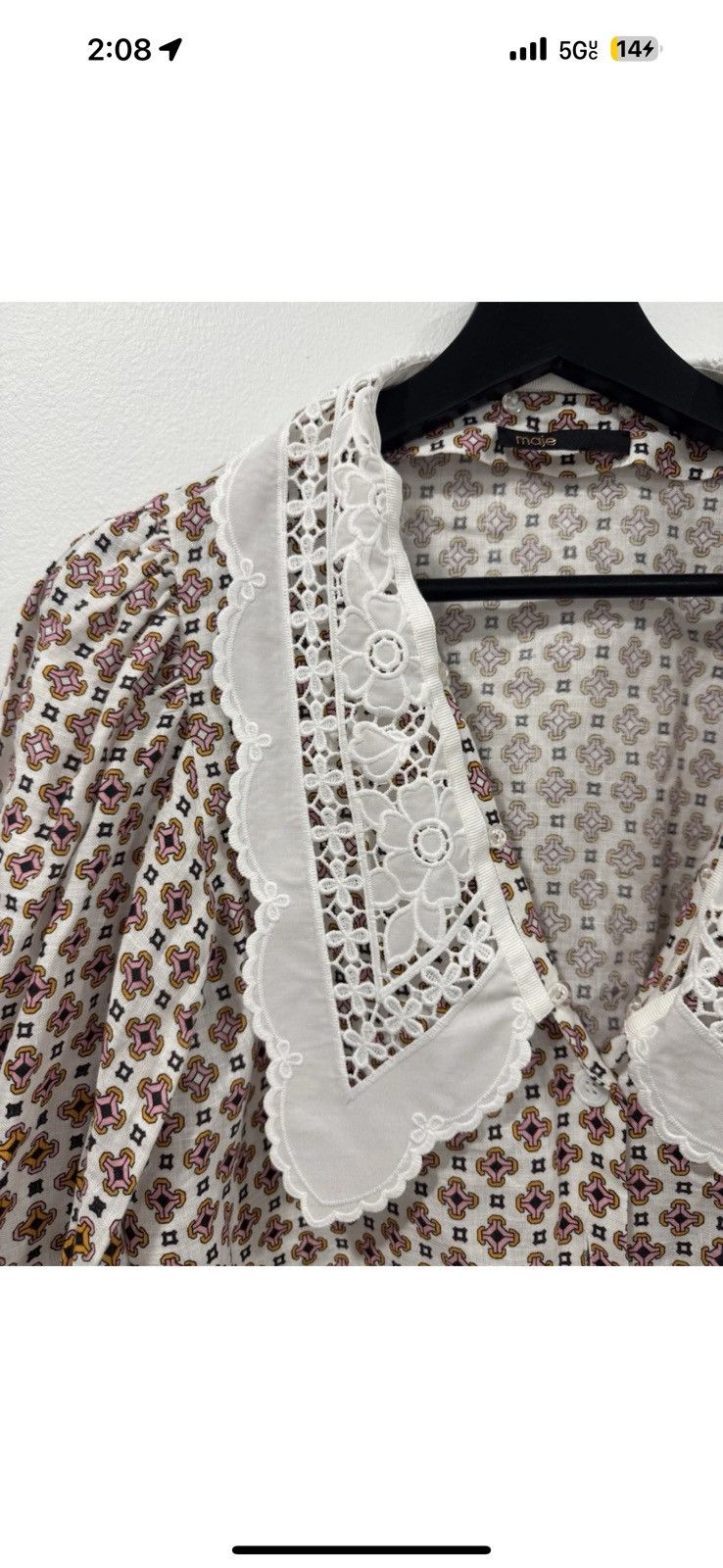 Maje MAJE Cosange Embroidered Collar Printed Linen Shirt size 2 Size XS / US 0-2 / IT 36-38 - 2 Thumbnail