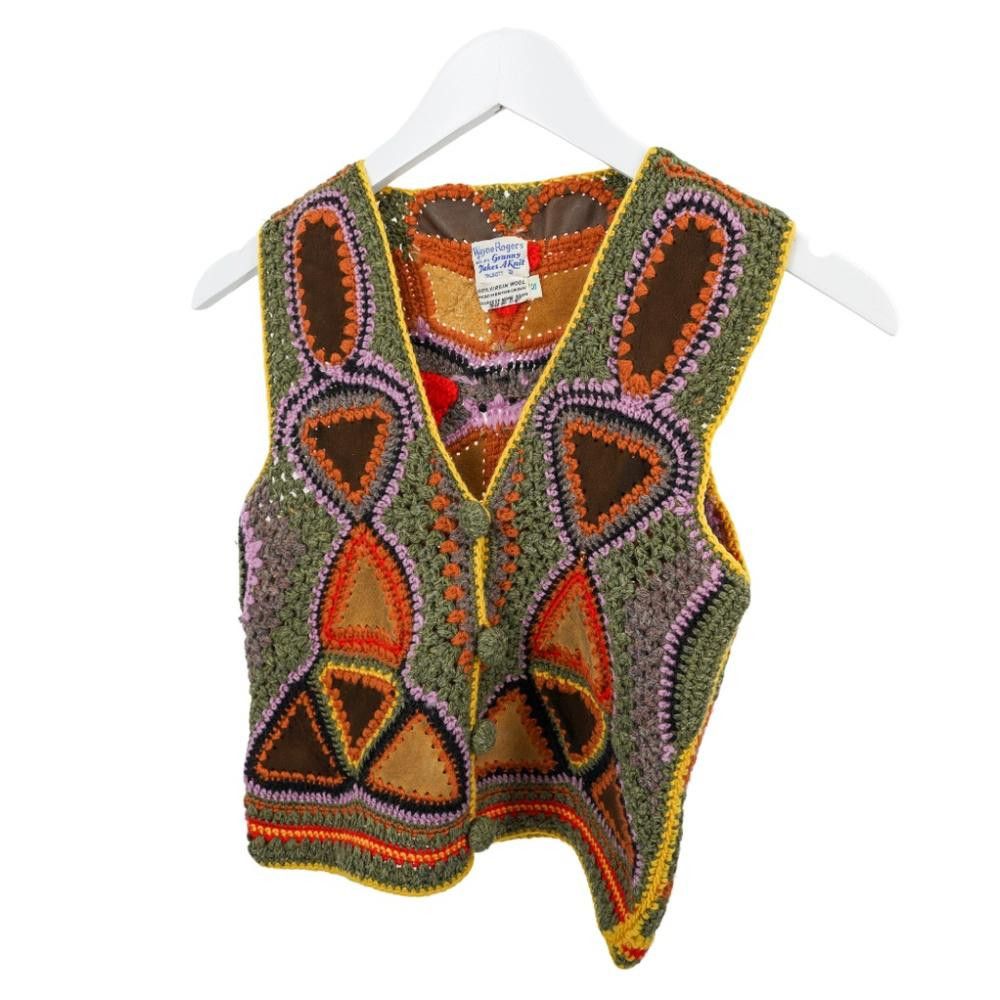 Designer Vintage Wayne Rogers Crochet Vest Size S Size S / US 4 / IT 40 - 1 Thumbnail
