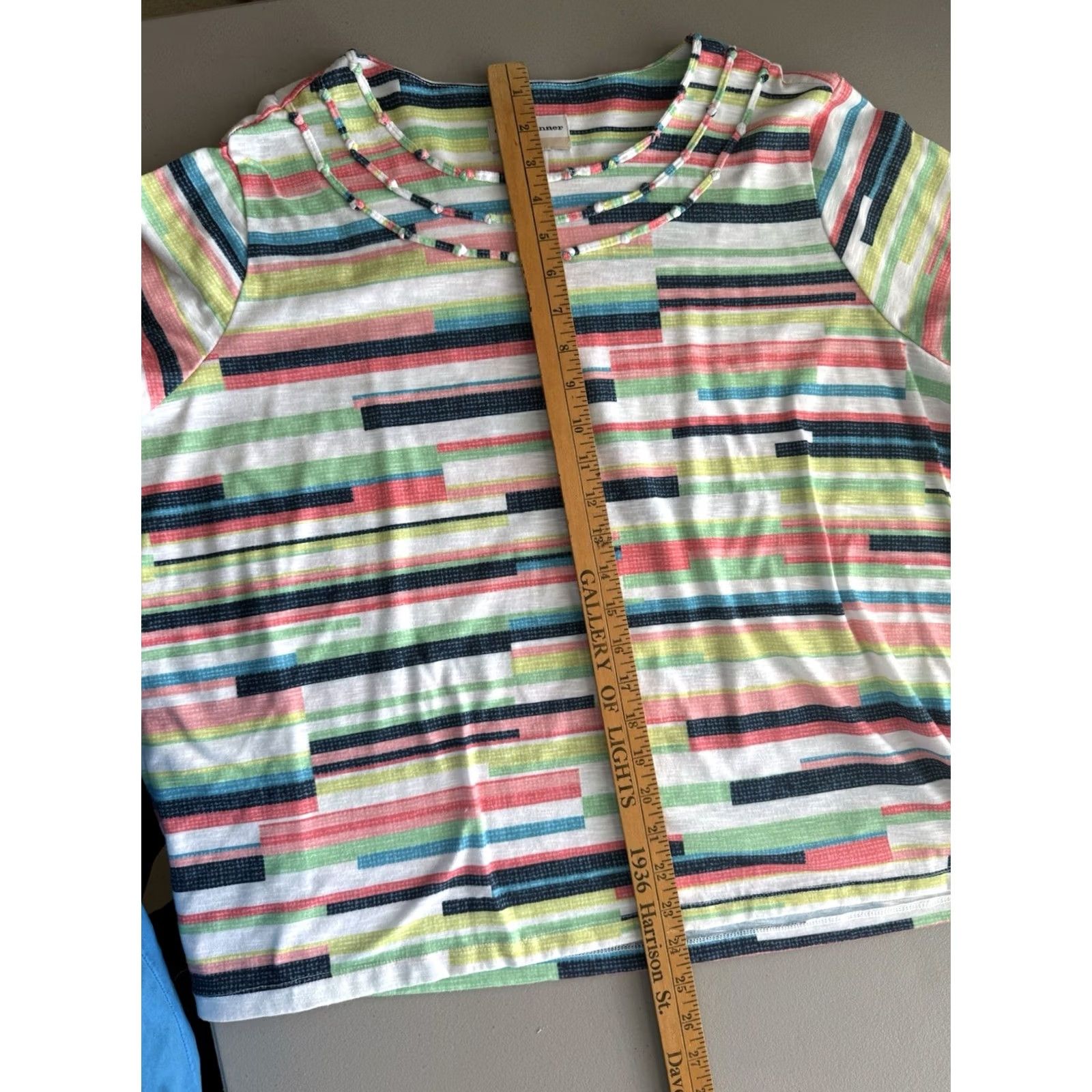 Vintage Alfred Dunner Woman 1X Plus Striped Short Sleeve Top Beaded Coastal Resort Beach Size XL / US 12-14 / IT 48-50 - 5 Thumbnail