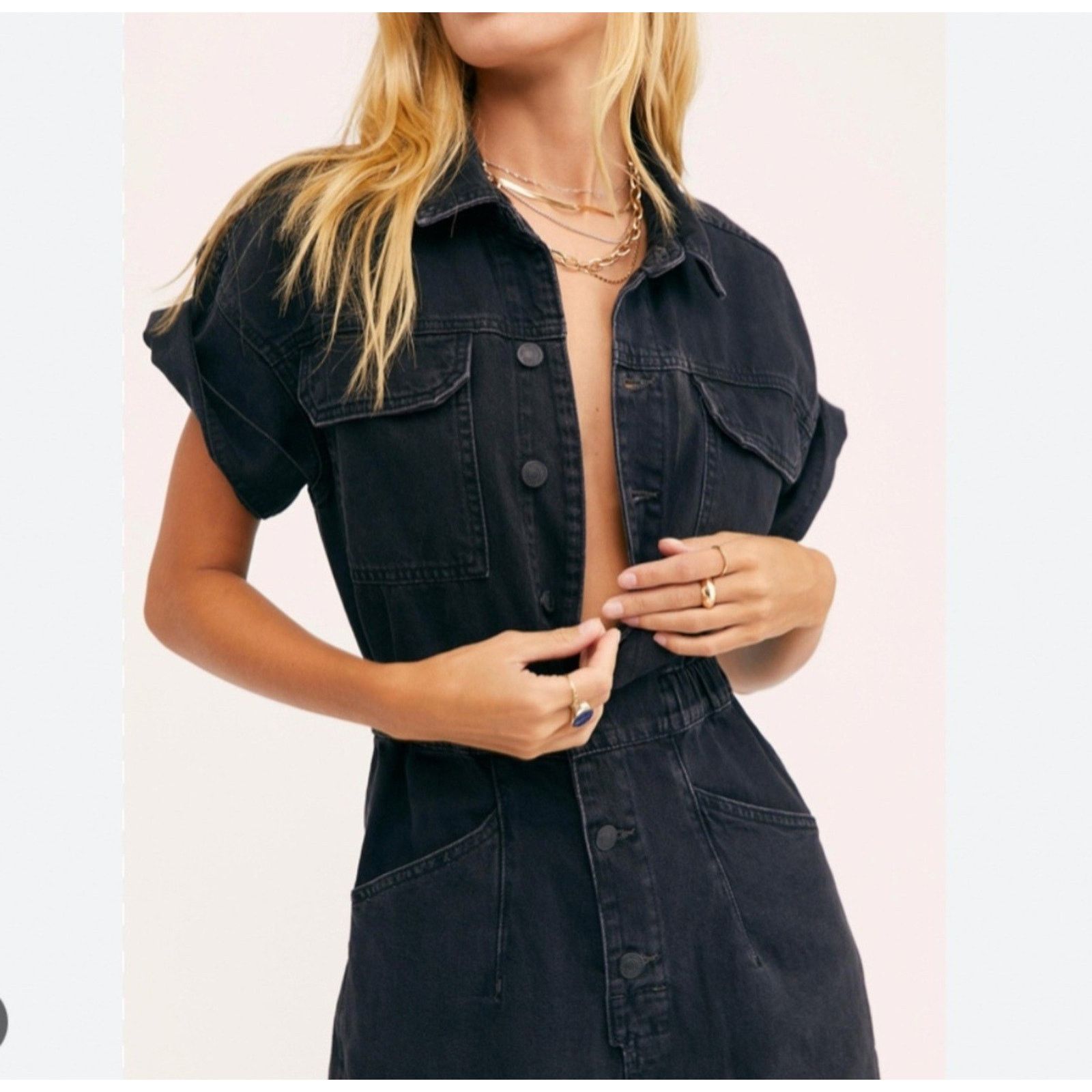 Free People Free People We The Free Marci Black Denim Jumpsuit, Size M Size 30" / US 8 / IT 44 - 2 Thumbnail