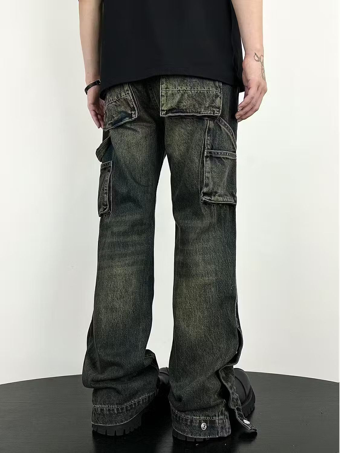 image of Vintage Faded Cargo Workwear Carpenter Pants in Blue, Men's (Size 32)
