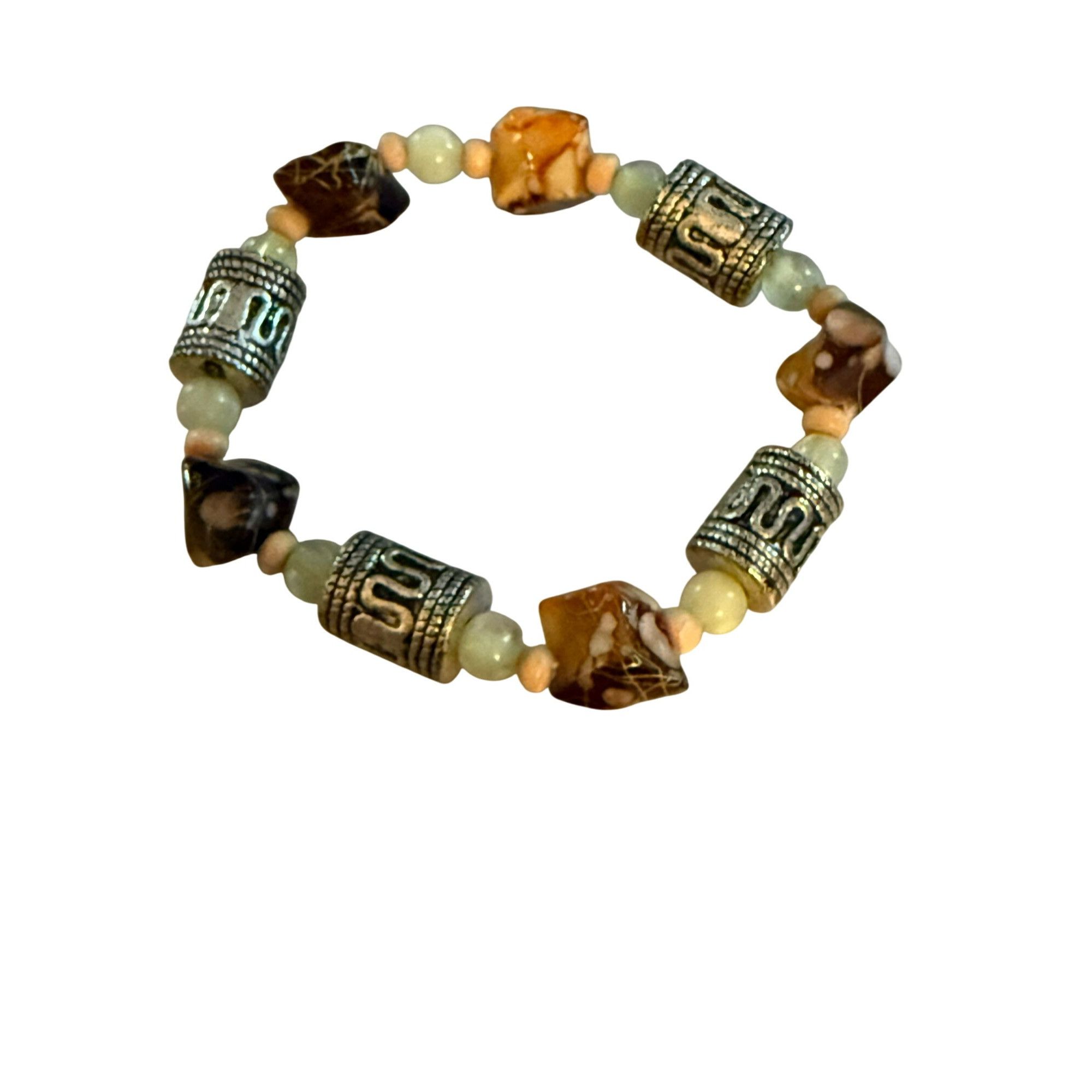 Other Natural Stone Agate and Jade Bali Beaded Bracelet With Silve Size ONE SIZE - 1 Thumbnail