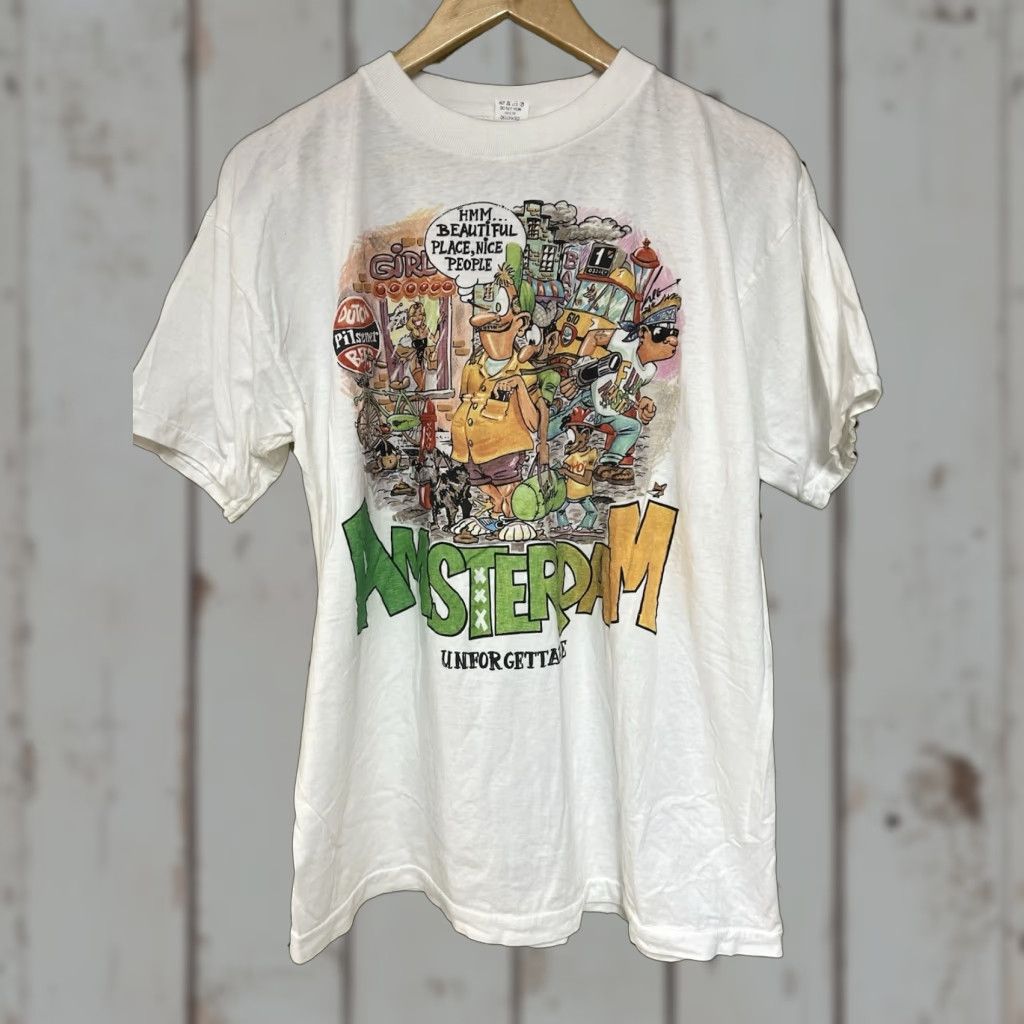 Vintage VINTAGE Amsterdam graphic T-Shirt Travel Souvenir Short Sleeve White XL Men Crew Neck Cotton T-Shirt Travel 80s? Size US XL / EU 56 / 4 - 1 Thumbnail
