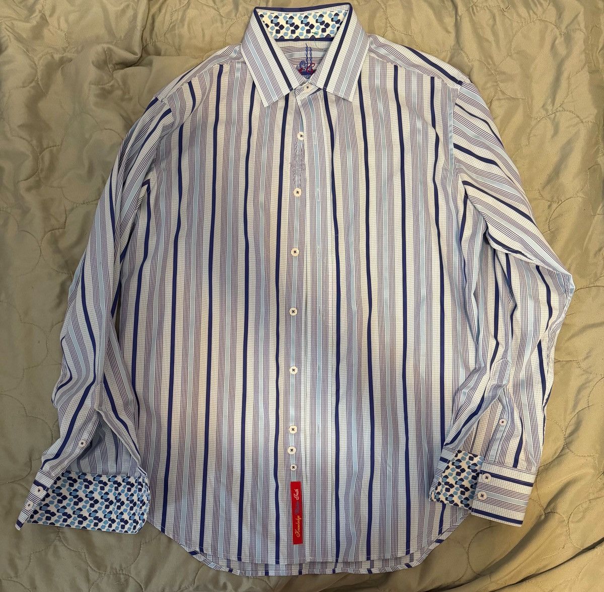 Robert Graham Robert Graham Blue/White Stripe Flip Cuff Shirt Sz M Size US M / EU 48-50 / 2 - 1 Thumbnail
