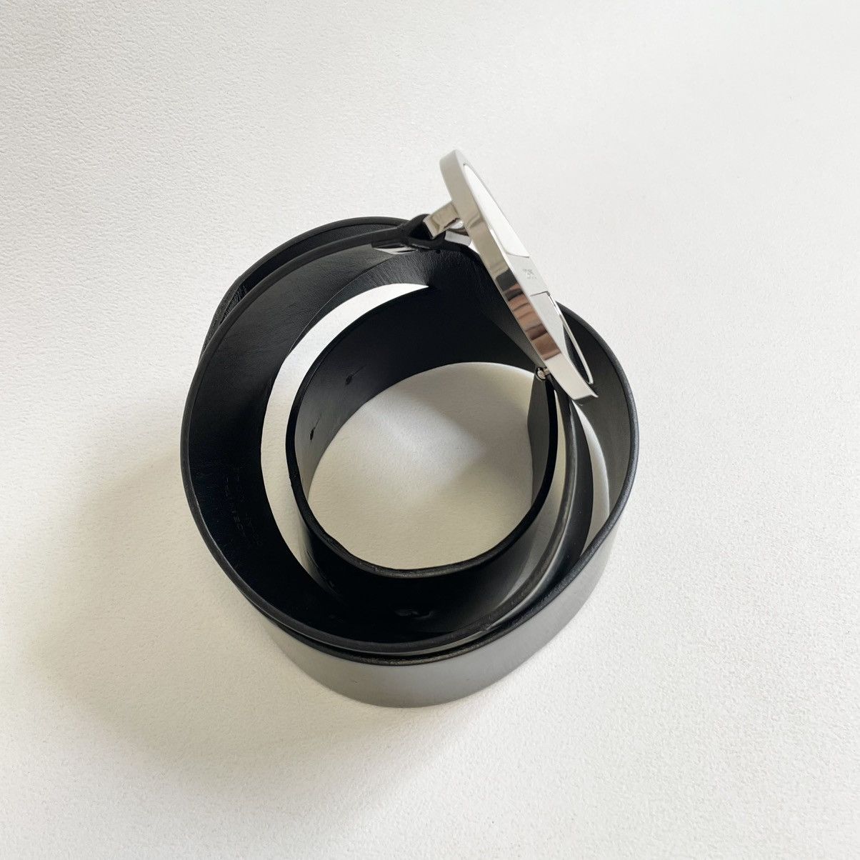 Dior Round Metal Buckle Black Leather Belt Size ONE SIZE - 5 Thumbnail
