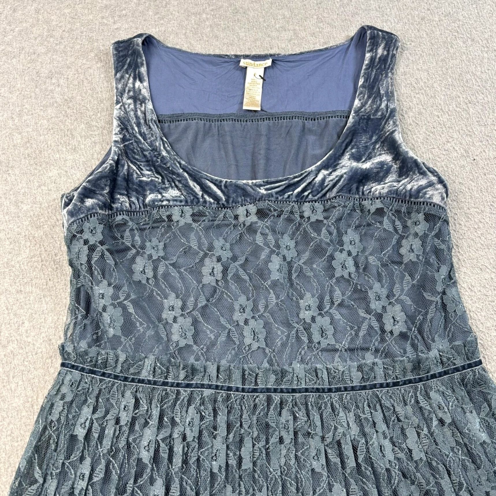 Sundance Dress Womens Medium Blue Floral Lace Velvet Maxi Formal Wedding  Sleeveless Scoop Neck Bohemian Women