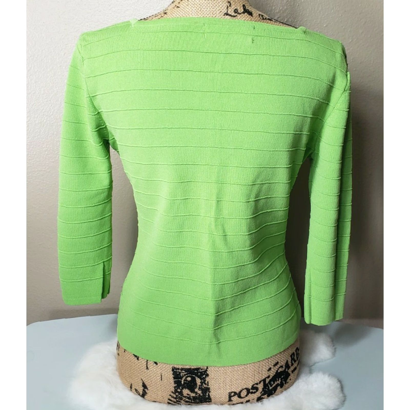 Vintage J.A.C. Lime Green Ribbed Squareneck 3/4 Sleeve Lightweight Sweater-Size S - Women - Y2K 90s - Pullover - Solid - Knit - Viscose/Nylon Blend Size S / US 4 / IT 40 - 3 Thumbnail