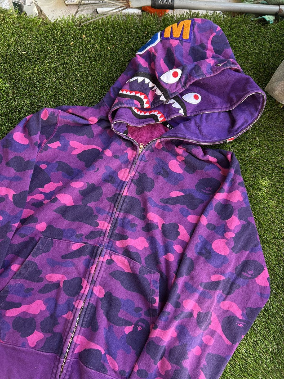 BAPE FW20 Color Camo Shark Wide Full Zip Double Hoodie