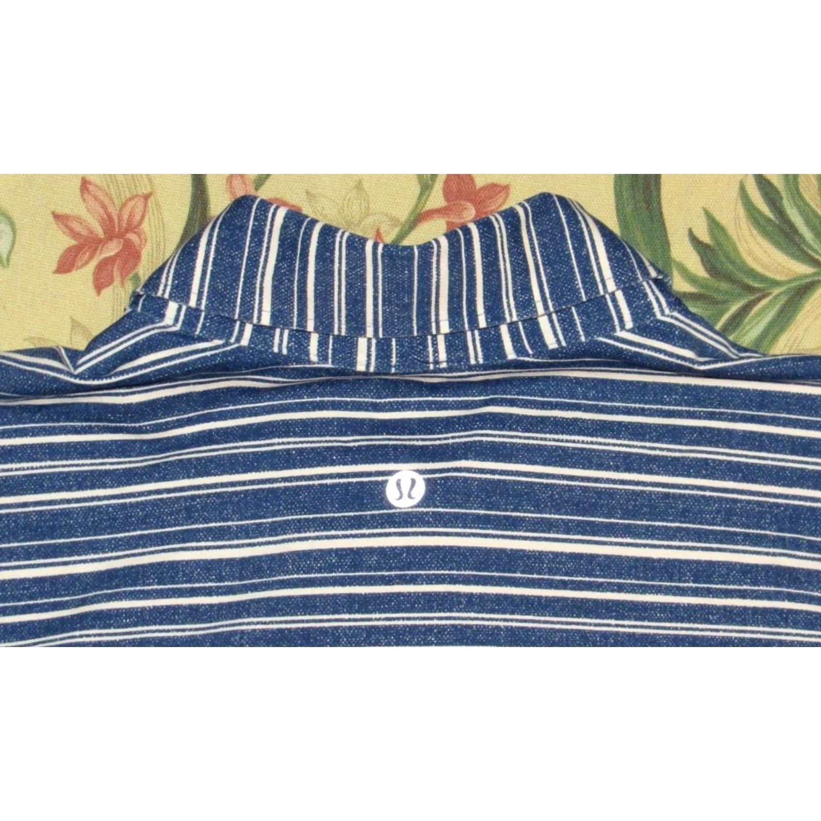 Lululemon VINTAGE LULULEMON Blue White Striped Short Sleeve Midweight Polo Shirt XL Size US XL / EU 56 / 4 - 3 Thumbnail