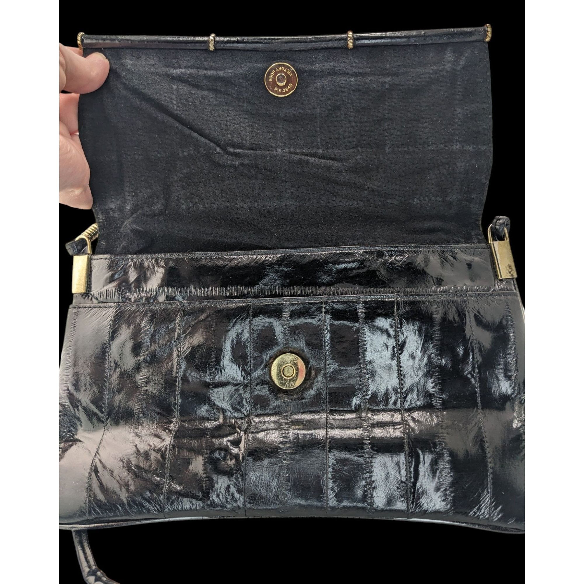 Other Vintage 80s Genuine Eel Skin Black Clutch Purse With 22-Inch Size ONE SIZE - 3 Thumbnail