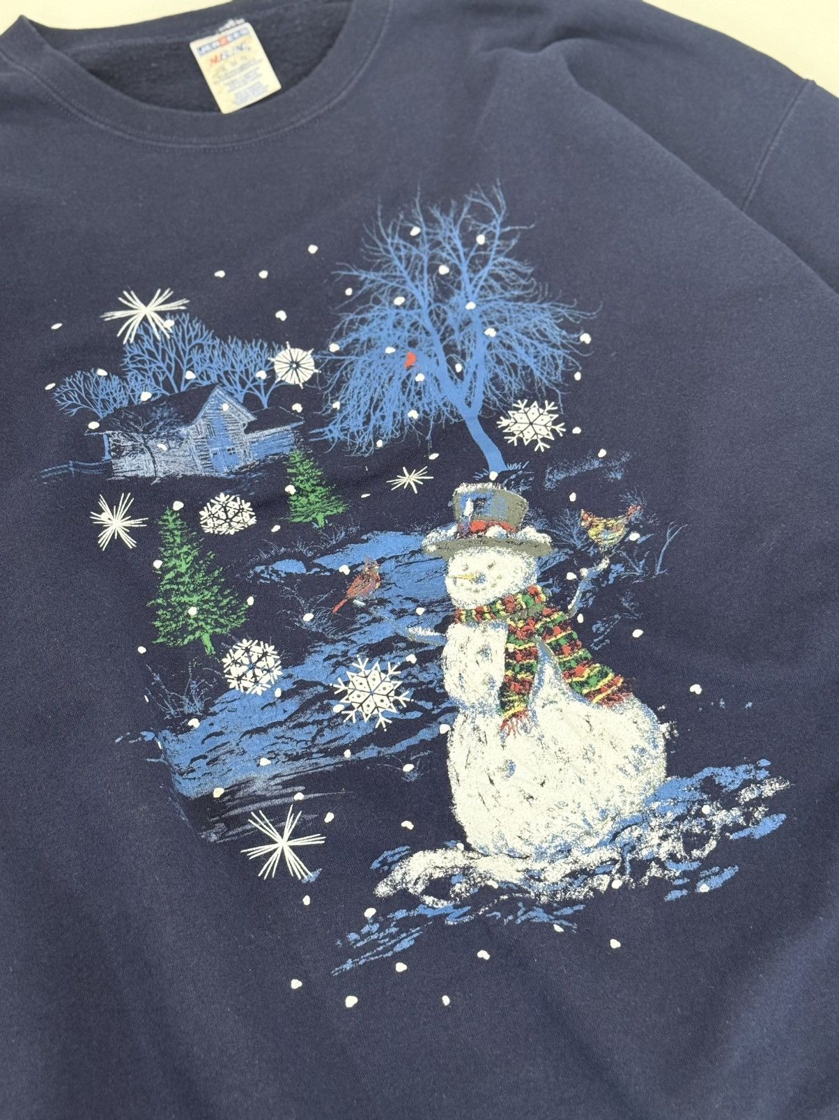 Vintage 🔥 Vintage Y2K Jerzees Art Graphic Christmas Blue Sweatshirt Size US XL / EU 56 / 4 - 4 Thumbnail