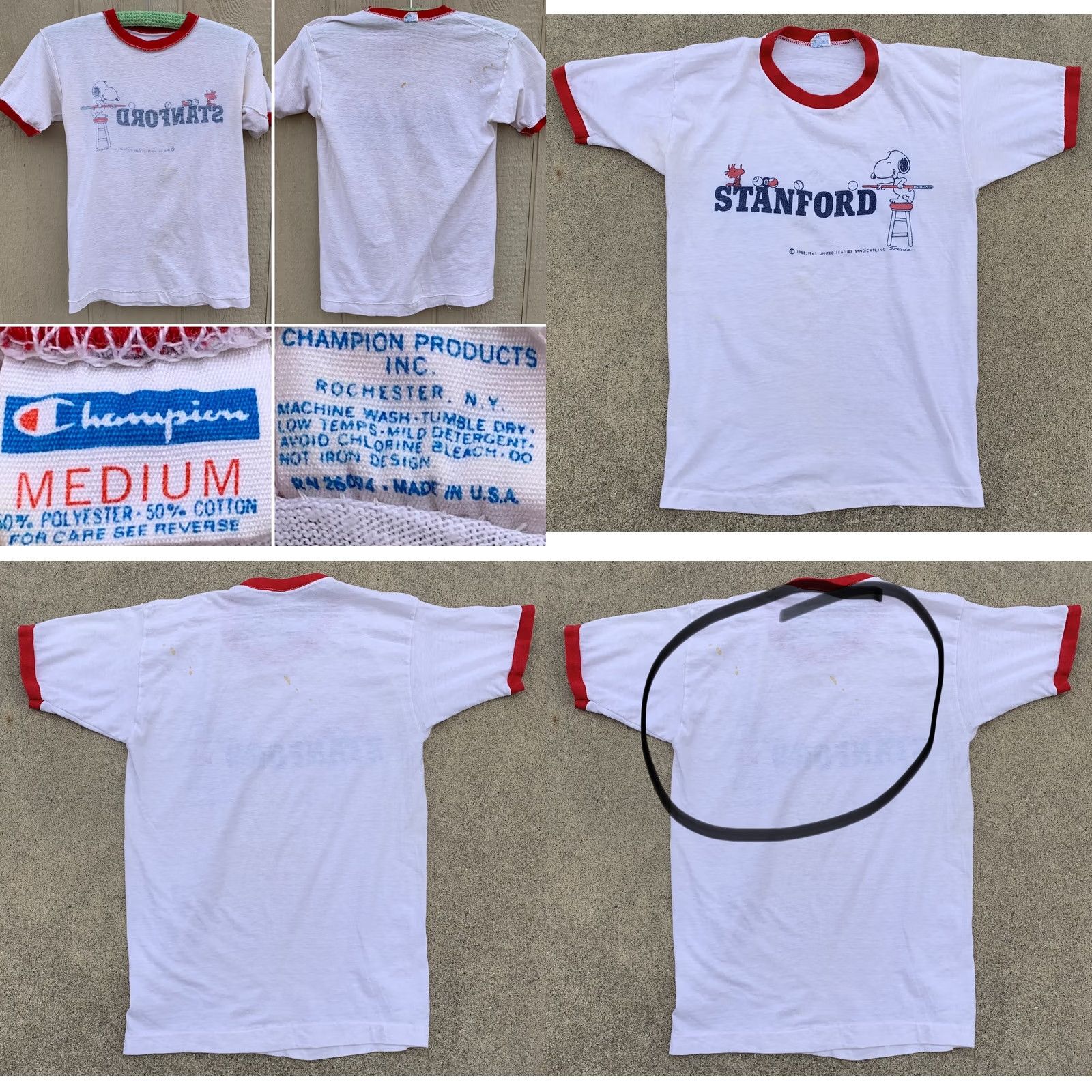 Champion VINTAGE Champion Stanford ringer tee T-Shirt Snoopy Peanuts Pool Game Champion blue bar M Mens Shirts Theme California Cartoon University Size US M / EU 48-50 / 2 - 9 Thumbnail