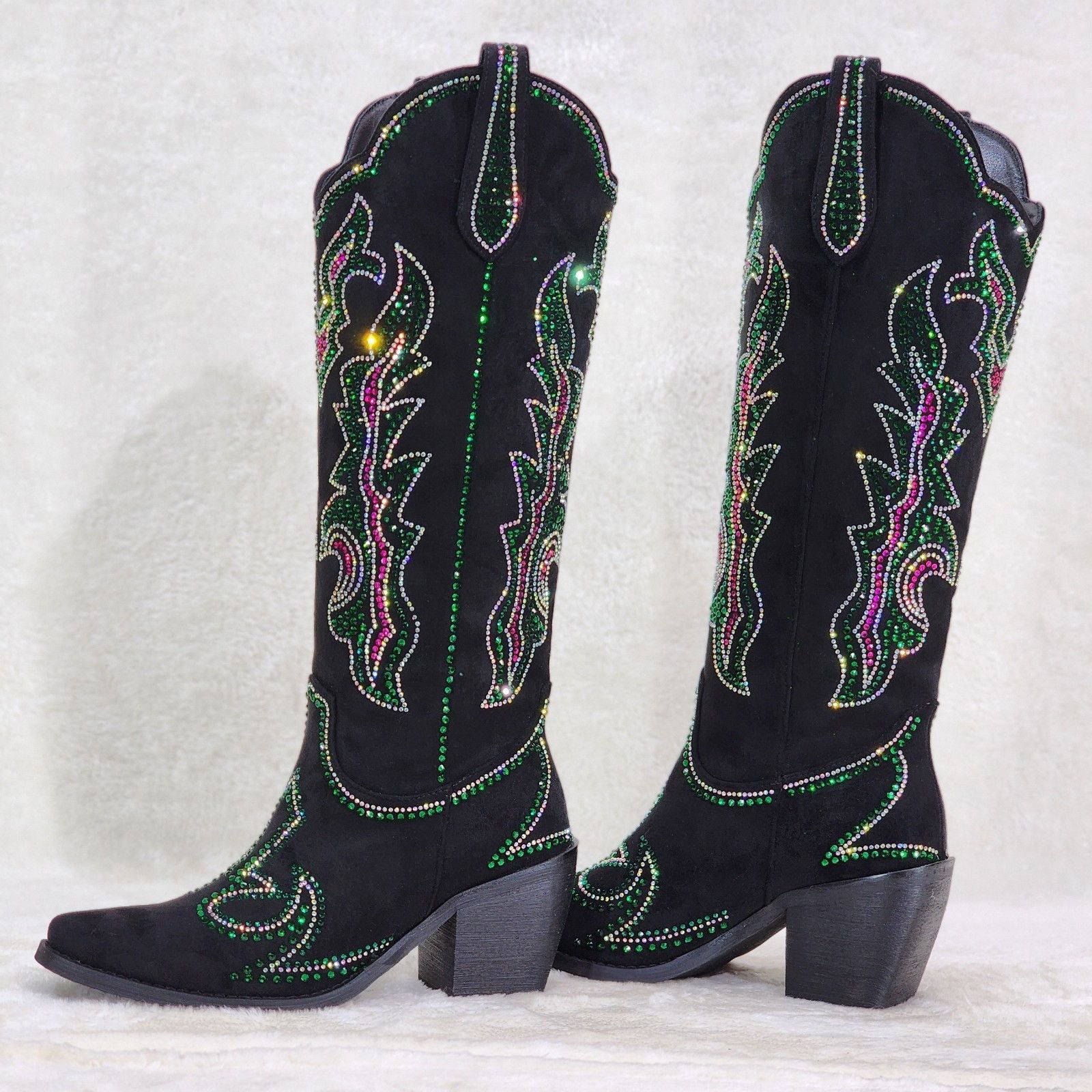 Other Roswell Country Western Cowgirl Knee Boots Rhinestones Black Size US 12 / IT 42 - 1 Thumbnail