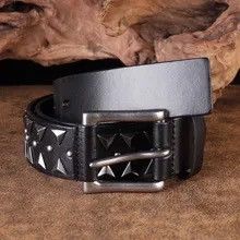 Genuine Leather × Vintage Handmade Studded Heavy Metal Style Belt Genuine Leather Size ONE SIZE - 2 Thumbnail