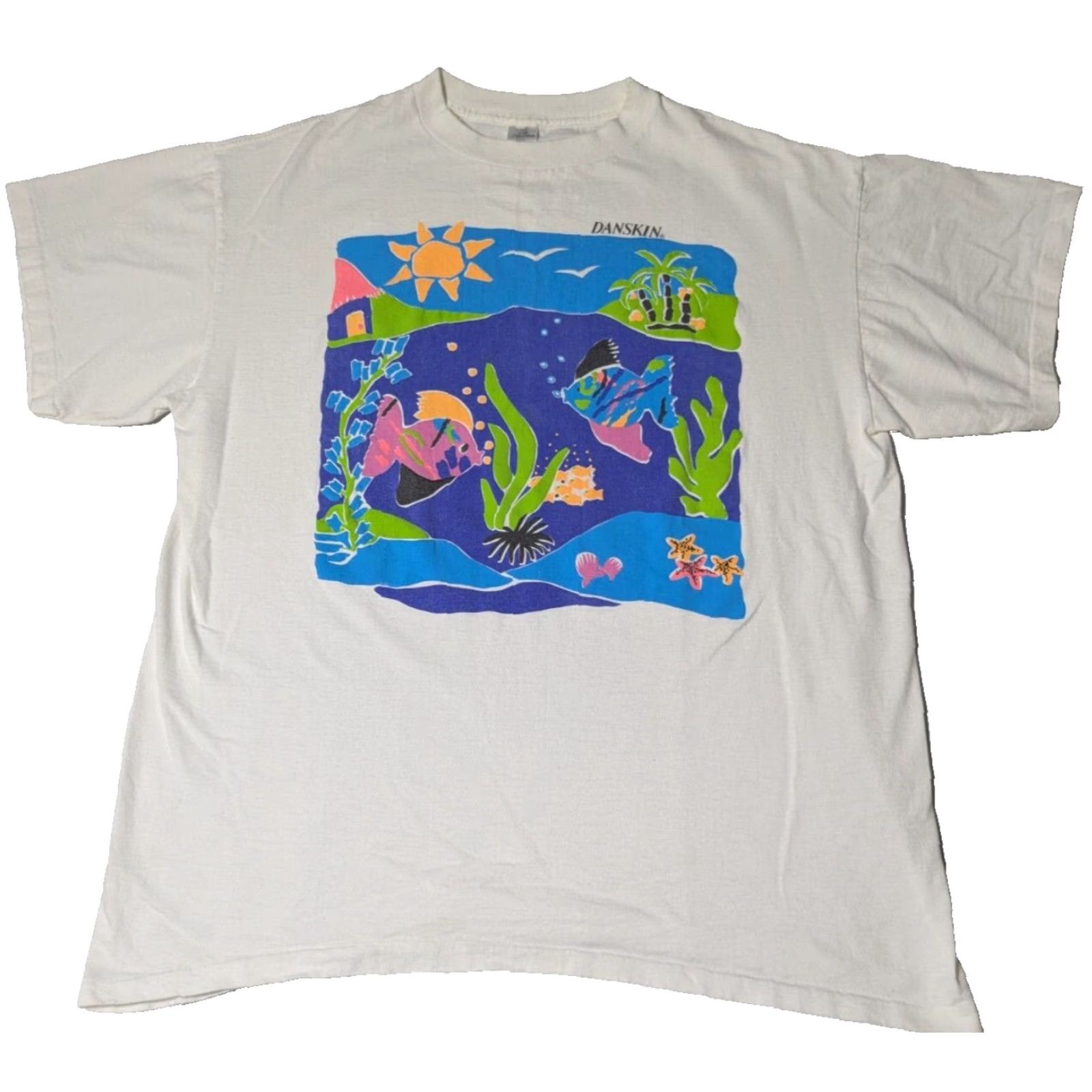 Vintage VINTAGE Danskin White TROPICAL ART Single Stitch T-Shirt L/XL Girls Womens Mens Size L / US 10 / IT 46 - 2 Thumbnail