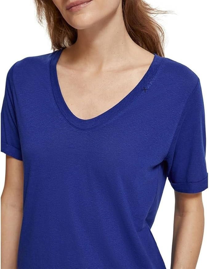 Scotch & Soda Scotch & Soda V-Neck Linen Blend Tee Blue ( S ) Size S / US 4 / IT 40 - 1 Thumbnail