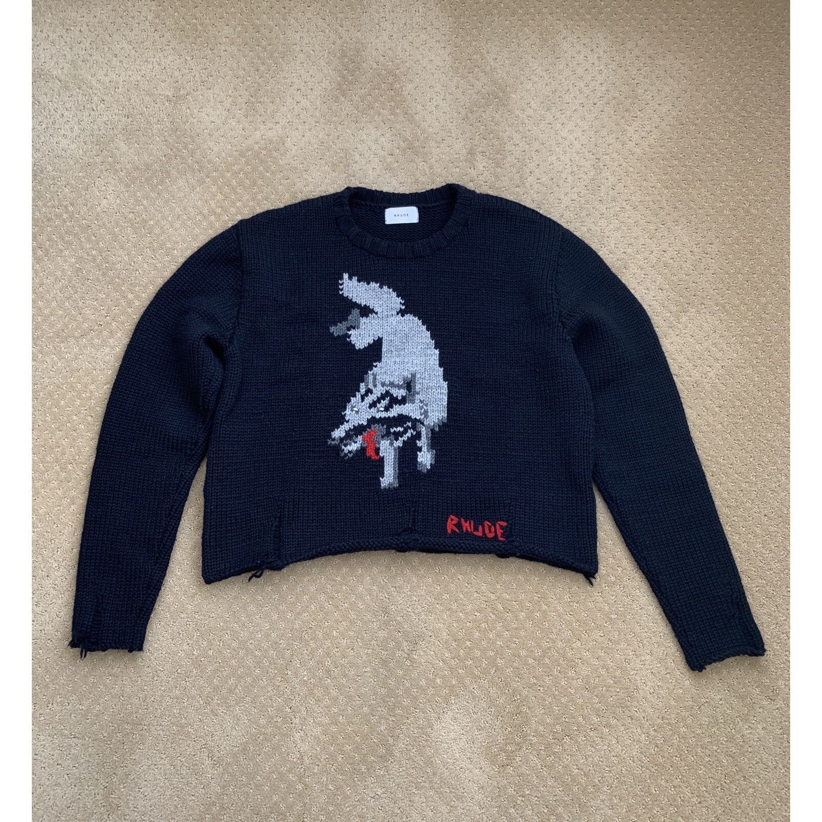 Rhude RHUDE Cropped Baggy Distressed Wool Sweater Hand Knitted Wol Size US S / EU 44-46 / 1 - 1 Thumbnail