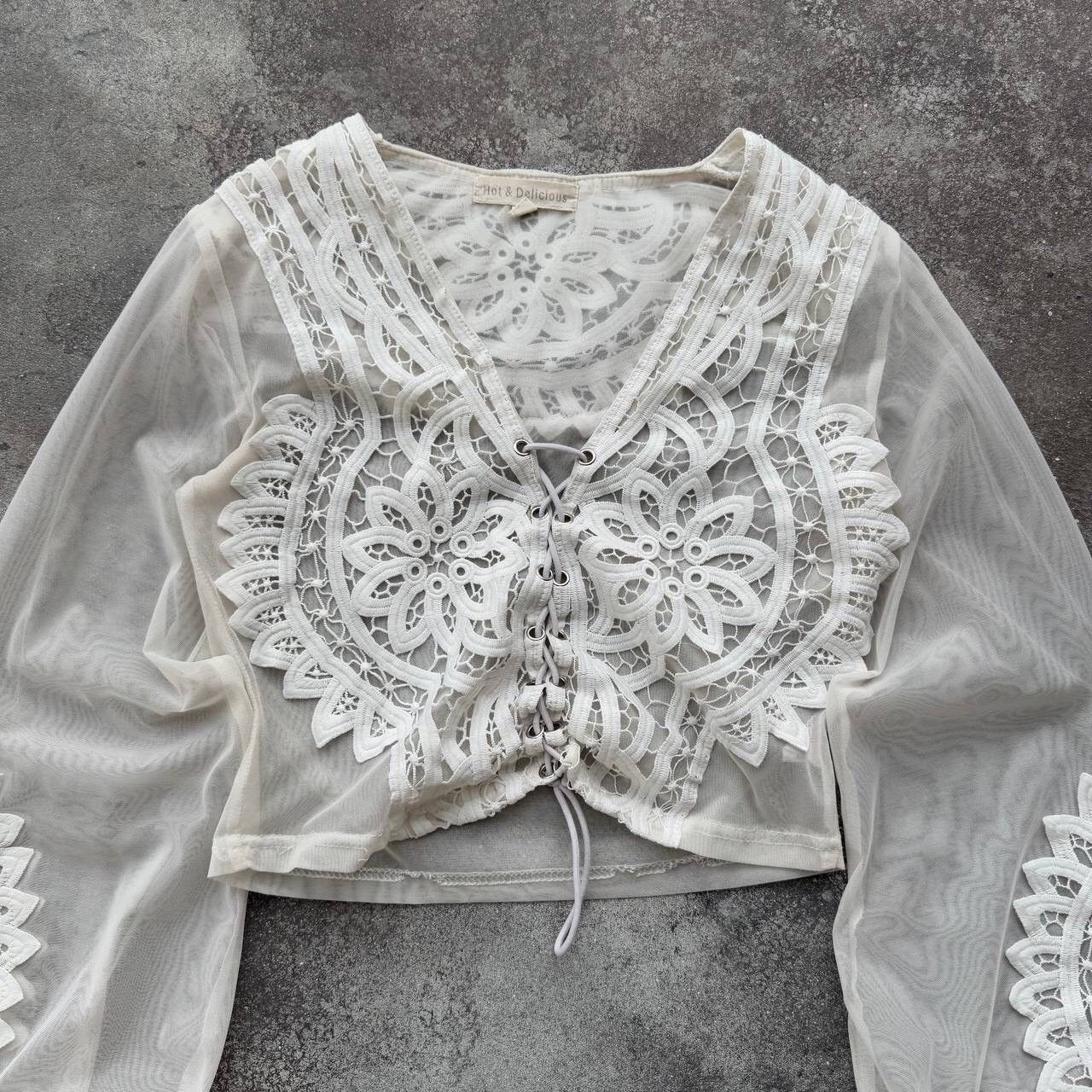 Hysteric Glamour × Japanese Brand × Vintage Vintage Mesh Lace Details Long Sleeve Blouse Size M / US 6-8 / IT 42-44 - 2 Thumbnail