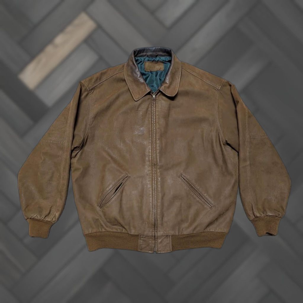 Vintage VINTAGE L.L. Bean Bomber Jacket Leather 2XL Brown Mens Leather Jacket Patina 1980s 1990s Size US XXL / EU 58 / 5 - 1 Thumbnail