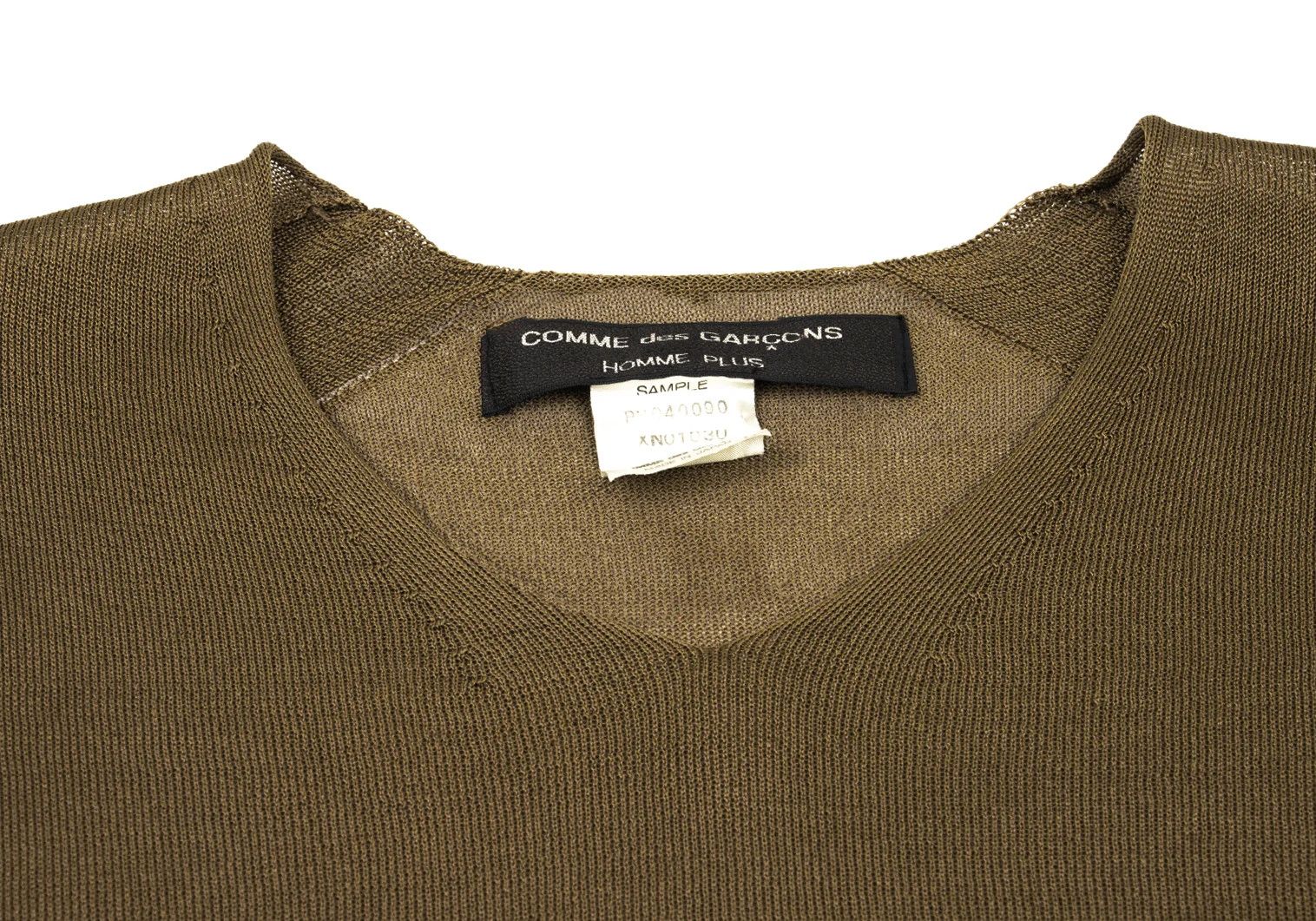 Comme des Garcons Homme Plus V-Neck Sheer Stretch Knit Sweater in Khaki, Size M Size US M / EU 48-50 / 2 - 5 Thumbnail