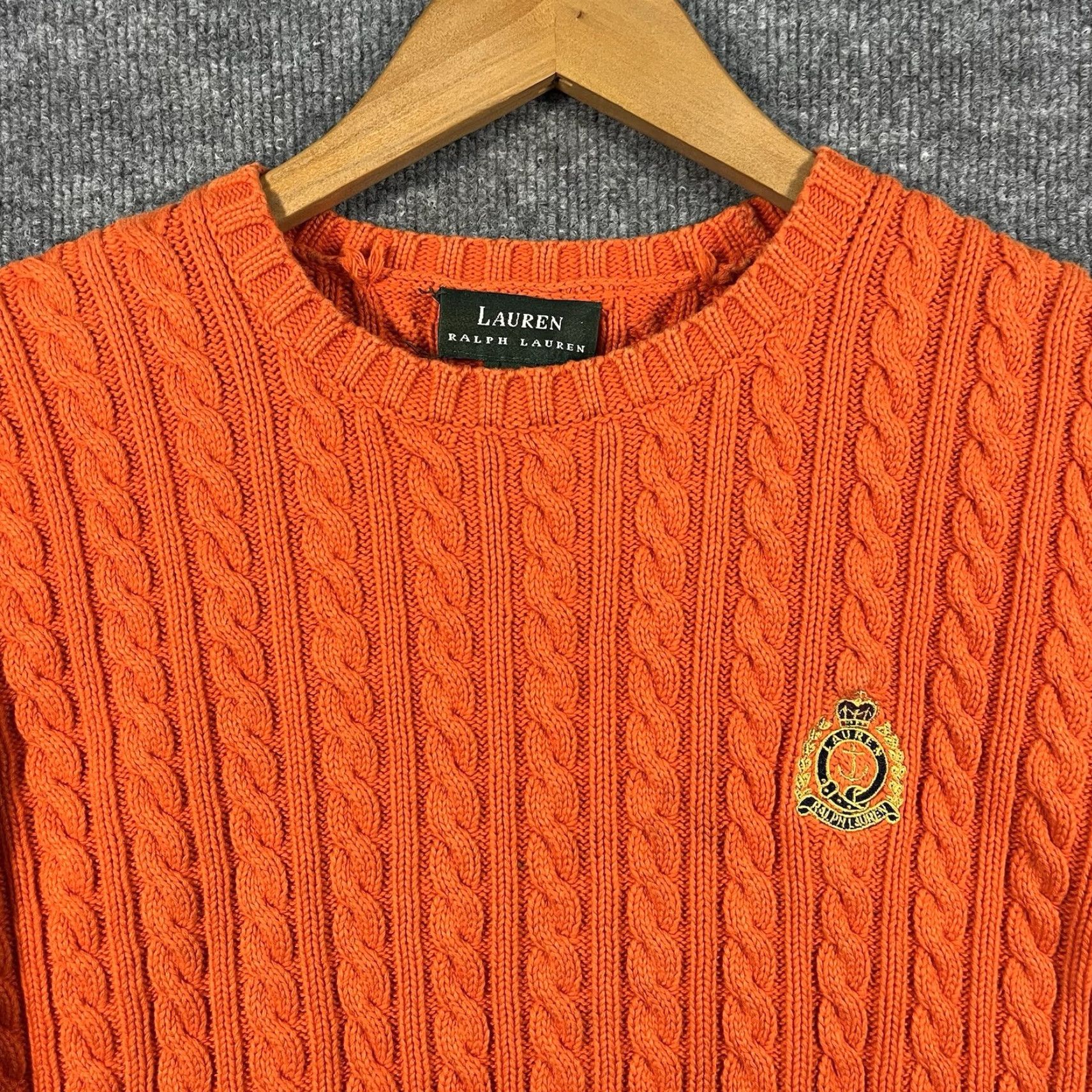 Ralph Lauren Lauren Ralph Lauren Womens Large Cable Knit Sweater Pullover Orange Vtg Heavy Size L / US 10 / IT 46 - 2 Thumbnail