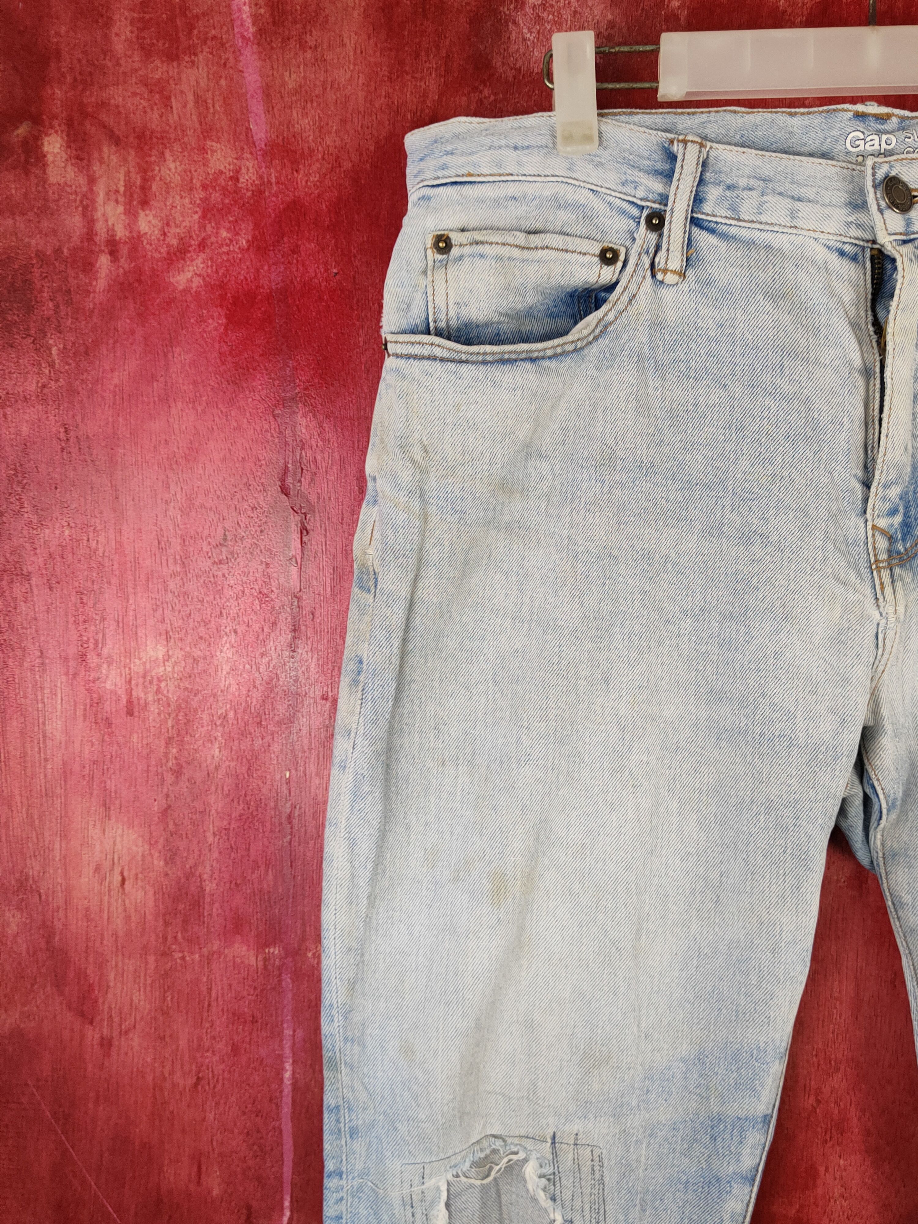 Gap Gap Blue Faded Distressed Ripped Slim Stretch Jeans #S1680 Size US 34 / EU 50 - 3 Thumbnail