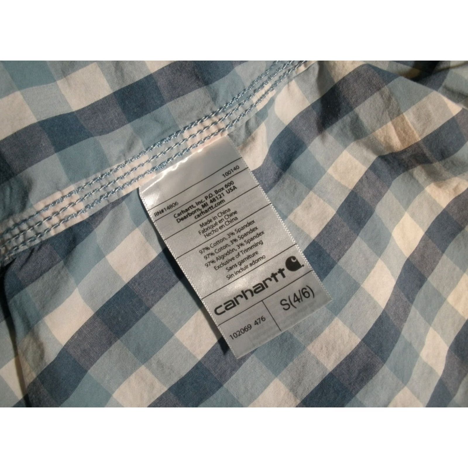 Carhartt Carhartt Women's Small Button Up Shirt Plaid Blue Roll Tab Sleeve 3/4 Sleeve Casual Shirt Size S / US 4 / IT 40 - 4 Thumbnail