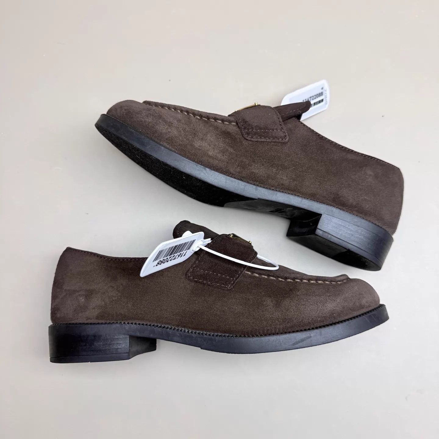 Prada Prada Deep Brown Suede Tri Logo Loafers 37 99 New Size US 6.5 / IT 36.5 - 4 Thumbnail