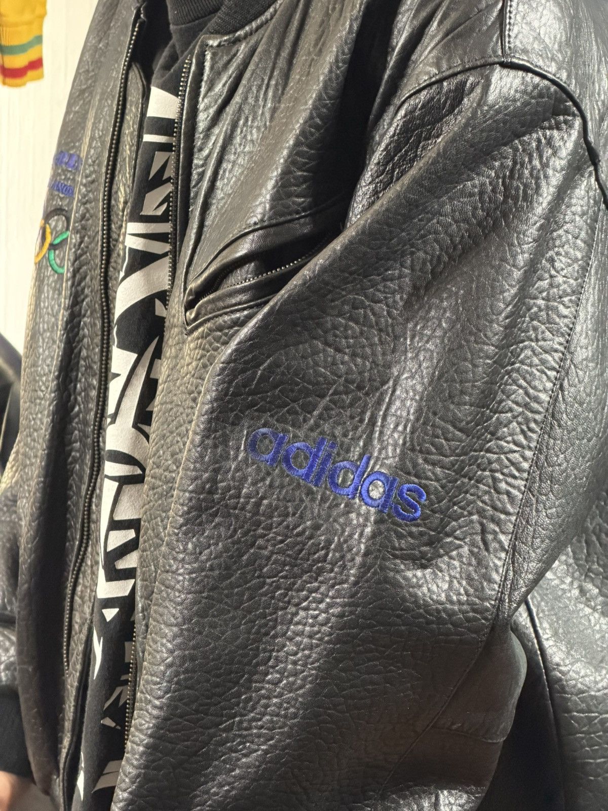 Adidas Vintage 80s Adidas Leather Jacket – Black Olympics Bomber Size US M / EU 48-50 / 2 - 5 Thumbnail
