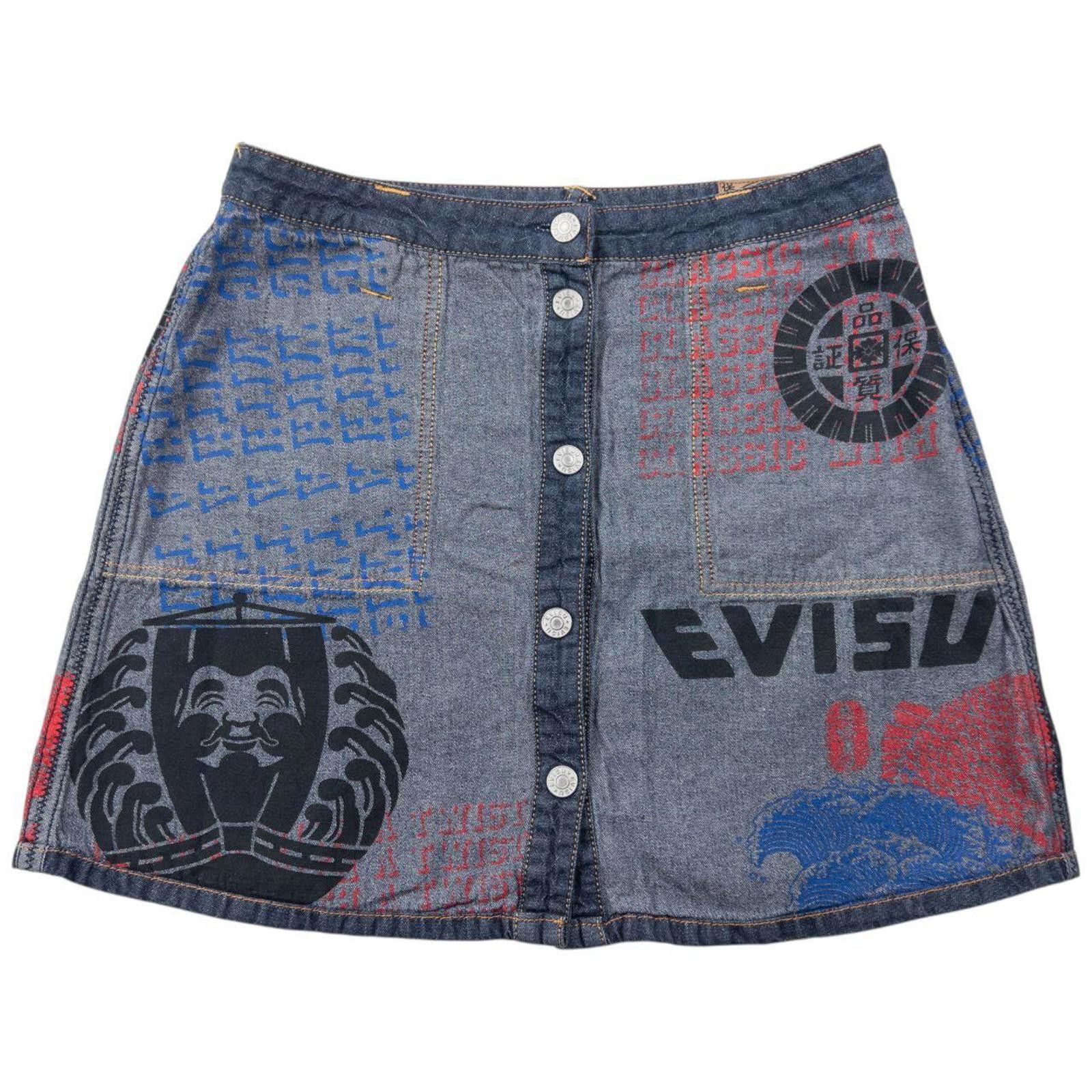 Vintage 2000s Evisu Double Gull Reversible Denim Mini Skirt