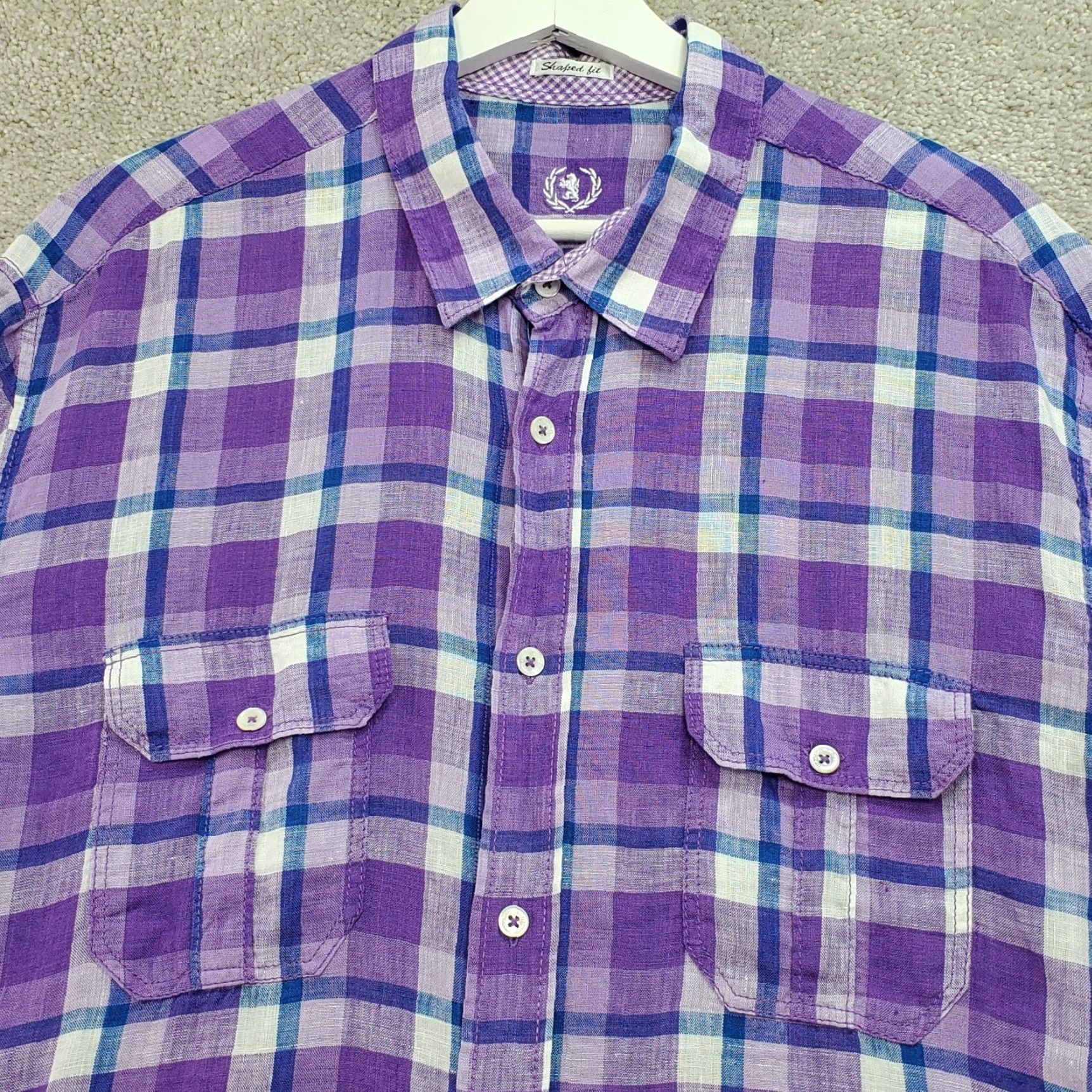 BUGATCHI Bugatchi Uomo Shaped Fit Shirt Men XL Multi Plaid Linen Short Sleeve Button-Up Shirt Size US XL / EU 56 / 4 - 3 Thumbnail