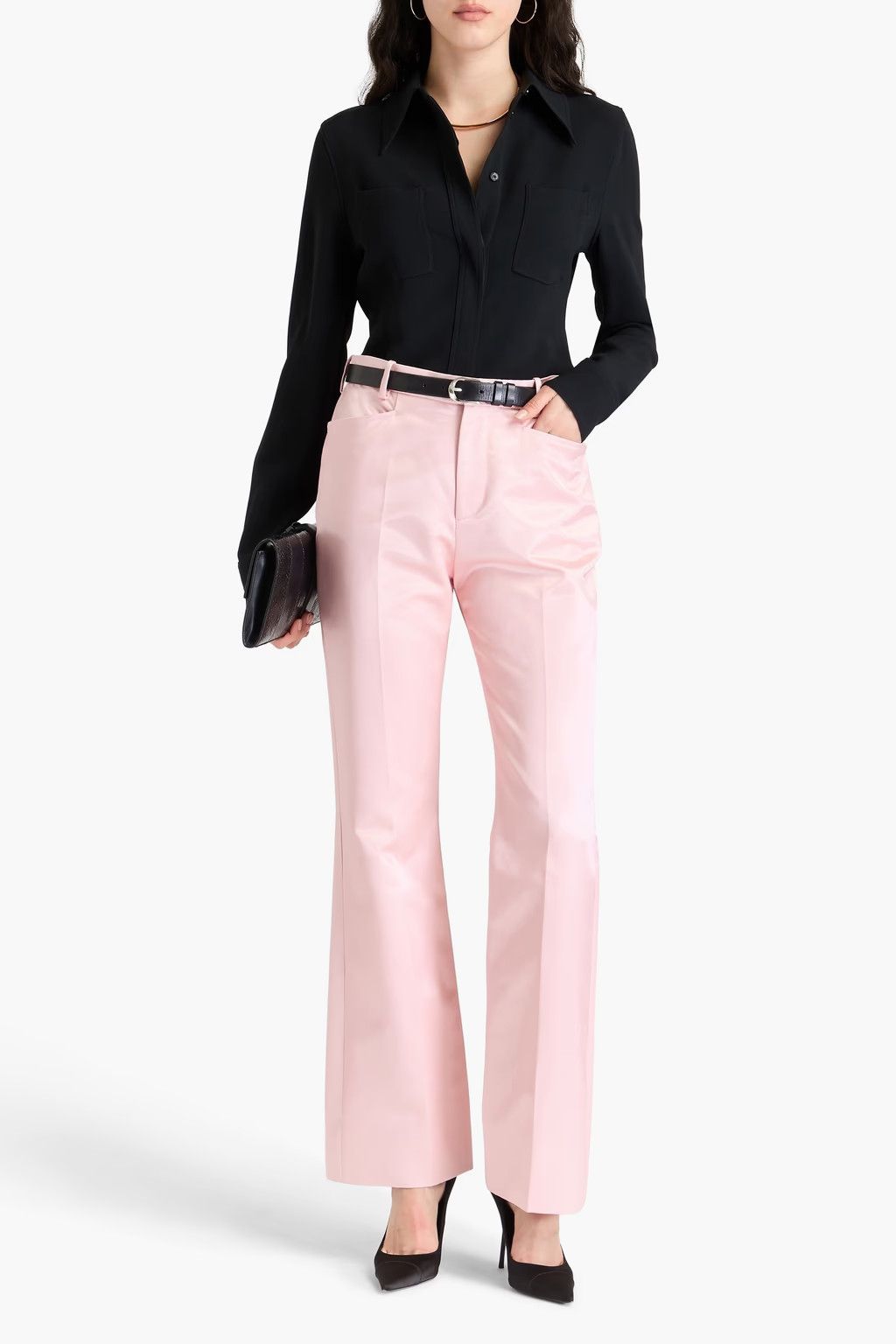 Tom Ford o1w1db10525 PAW567 Satin Flared Pant in Baby Pink Size 28" / US 6 / IT 42 - 2 Thumbnail