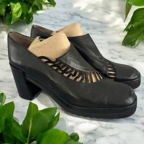 Nine West Vintage 90’s Nine West Unique Cut-Out Design Black Leather W Size US 9.5 / IT 39.5 - 1 Thumbnail