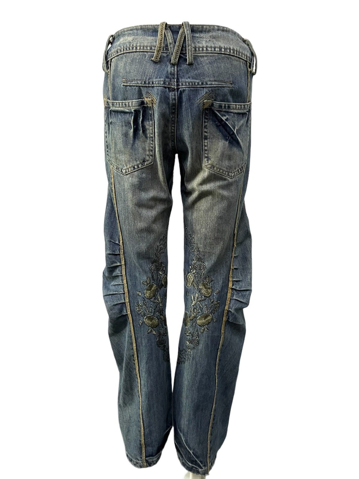 FUSAI × GOSTAR DE FUGA × Japanese Brand JNBY Asymmetrical Curved Seam Embroidered Jeans Size US 29 - 3 Thumbnail