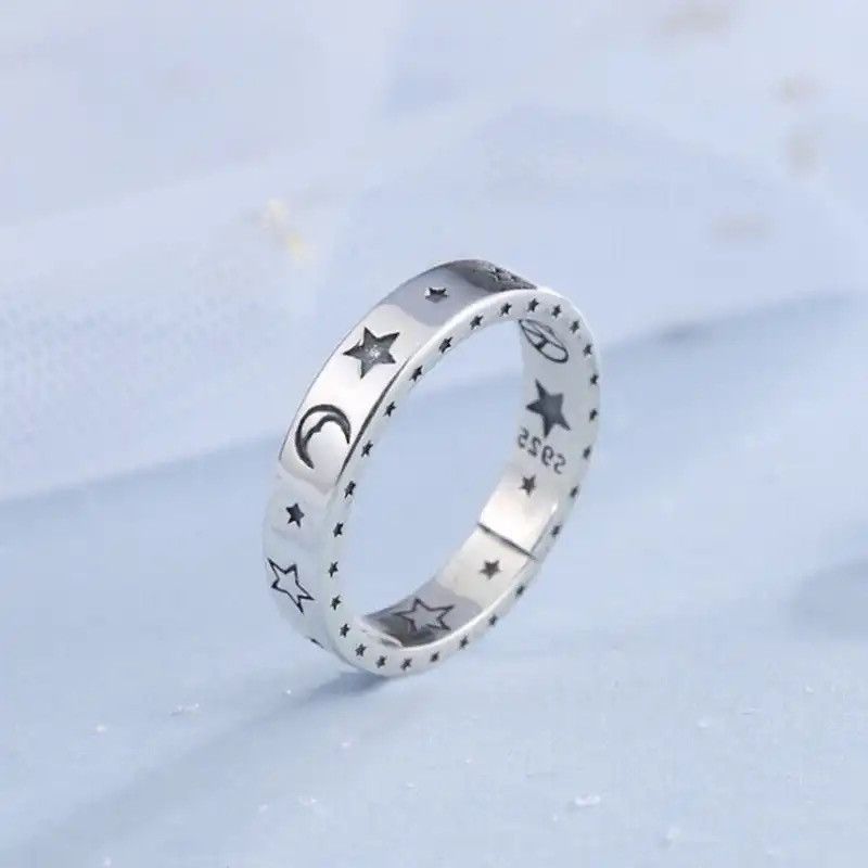 Jewelry × Vintage Smiley Moon & Stars Ring Retro Adjustable Size ONE SIZE - 6 Thumbnail