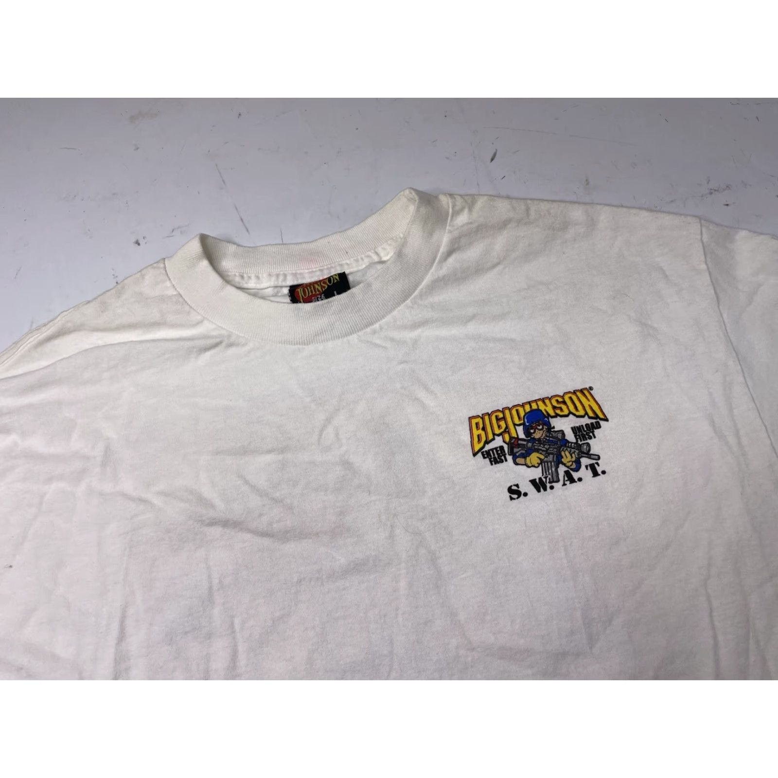 Big John VINTAGE Big Johnson SWAT Team Sex Joke T-Shirt Mens L White Cotton Crew Neck Short Sleeve Graphic Print 2003 USA Fantasy Fire Funny Novelty Size US L / EU 52-54 / 3 - 4 Thumbnail