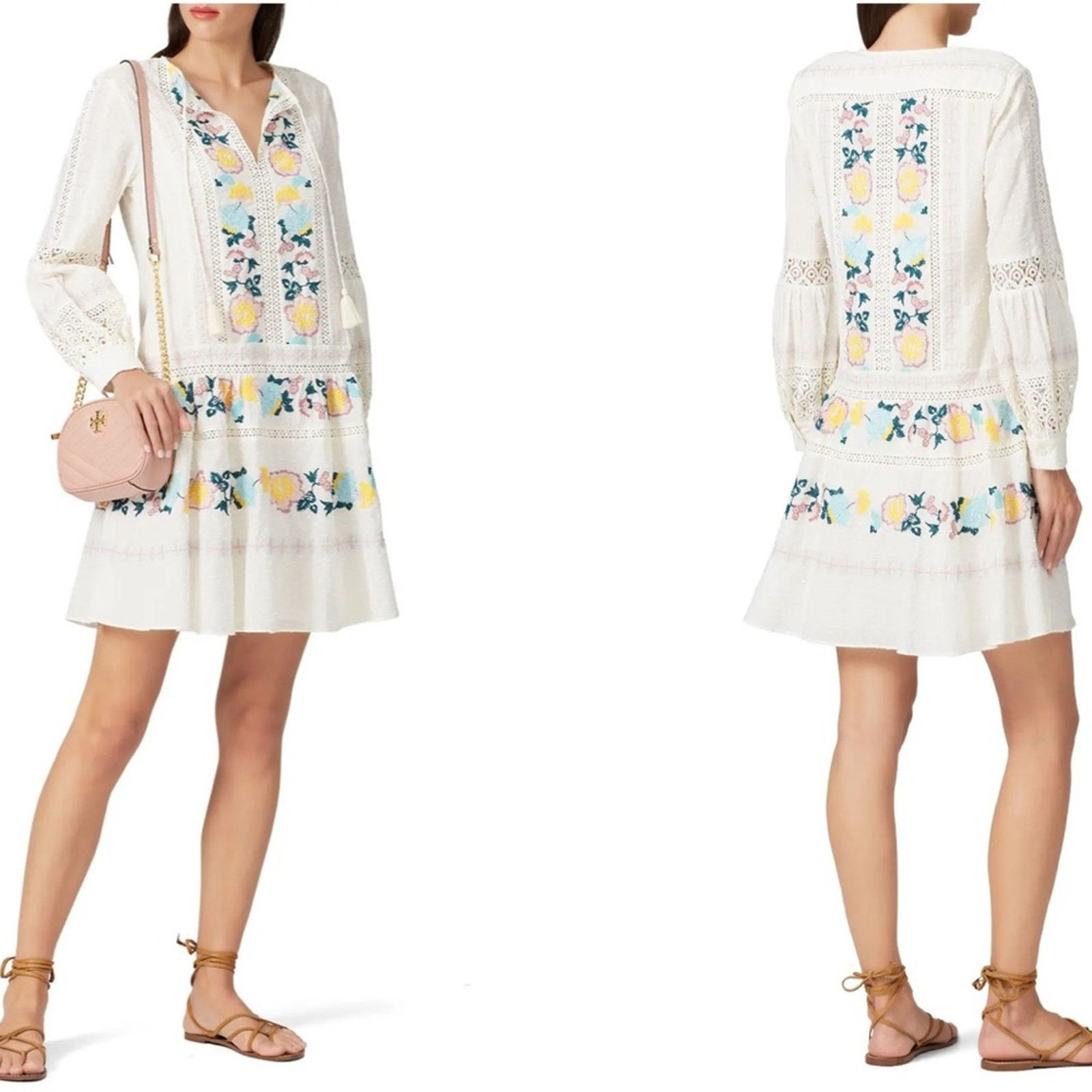 Tory Burch Tory Burch White Multicolor Floral Boho Long Sleeve Dress Size S / US 4 / IT 40 - 1 Thumbnail