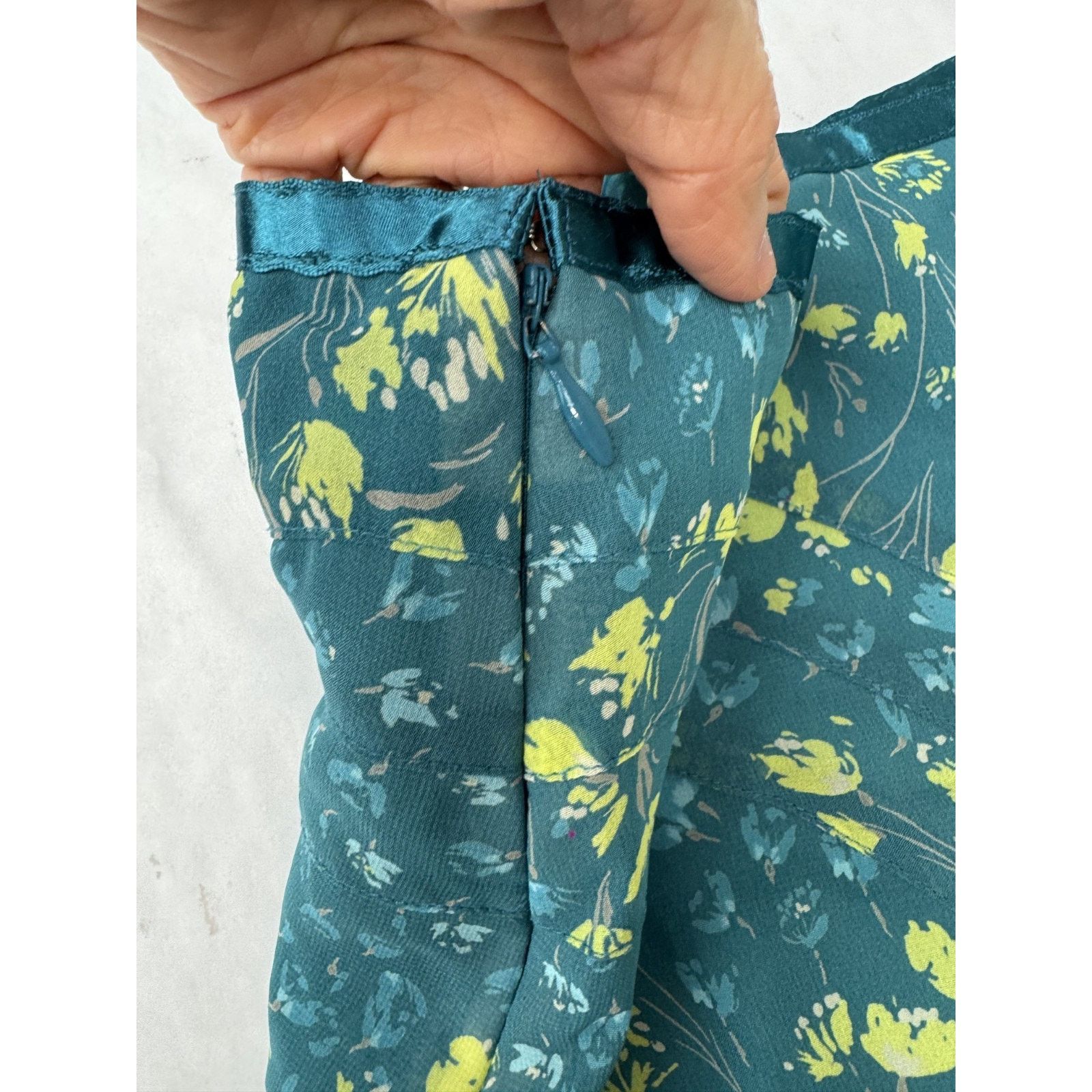 Other Twee Floral Skirt Liz Claiborne Blue Yellow Teal Trumpet 16 Size 38" / US 16 / IT 52 - 10 Thumbnail