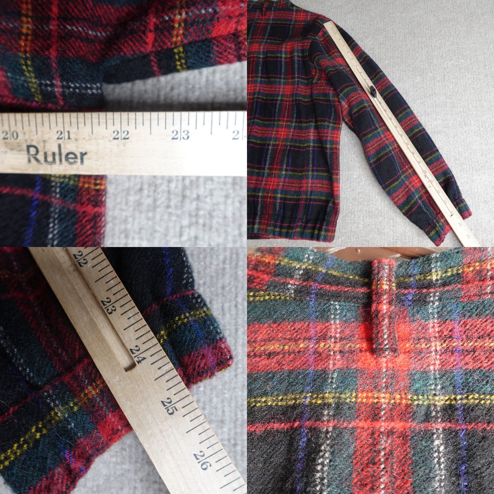 Vintage L.L. Bean Jacket Womens 14 Black Red Plaid Wool Merrimac Stewart Virgin Wool 100% Wool Long Sleeve Button Closure Mid-Length Womens Hanbook Size XL / US 12-14 / IT 48-50 - 8 Thumbnail