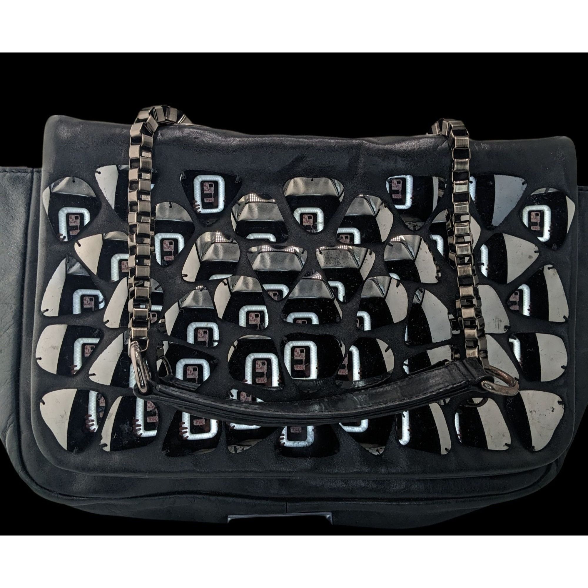 Zara Zara Black Faux Leather Shoulder Bag With Mirrored Accents & Size ONE SIZE - 1 Thumbnail
