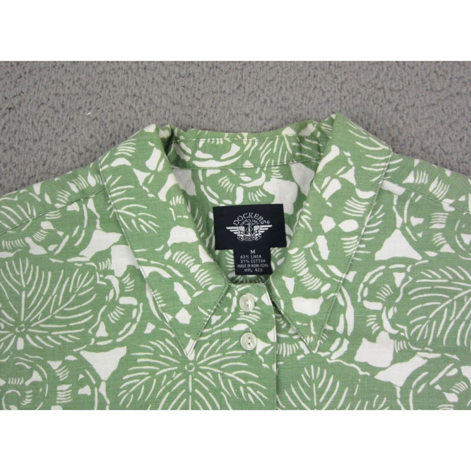 Dockers VINTAGE Dockers Shirt Mens M Green White Floral Leaf Linen Cotton 90s Button-Up Collared Short Sleeve Size US M / EU 48-50 / 2 - 3 Thumbnail