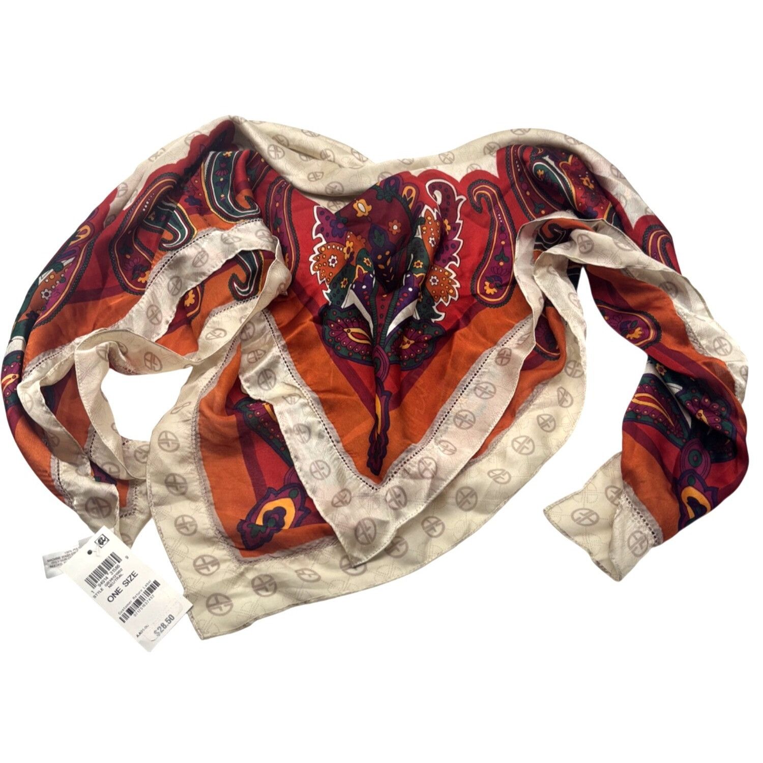 Giani Bernini Giani Bernini Logo Paisley Border Printed Scarf, Neutral-mul Size ONE SIZE - 3 Thumbnail